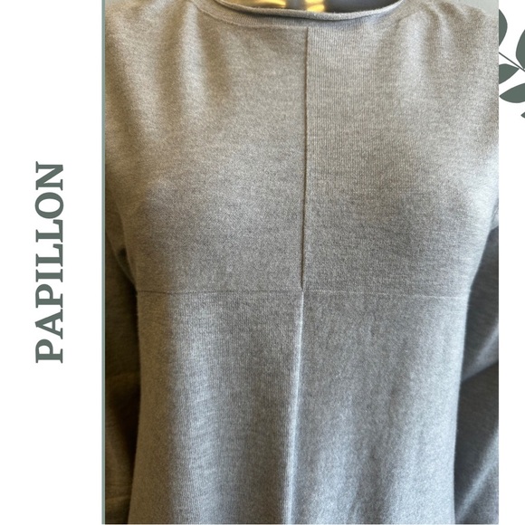 Papillon Grey Tunic Knit Top High Low Front Patch Pockets Size Small / Medium - Picture 5 of 6
